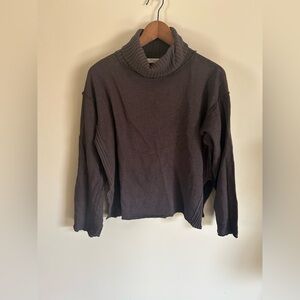 Project social t | dark brown/gray ribbed turtleneck split side sweatshirt